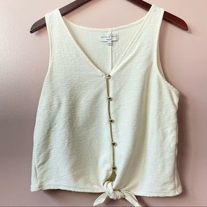 Madewell ribbed tank with buttons and waist tie.